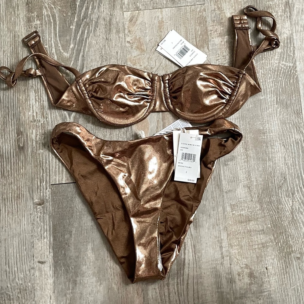 NWT Good American Bikini Bronze Foil